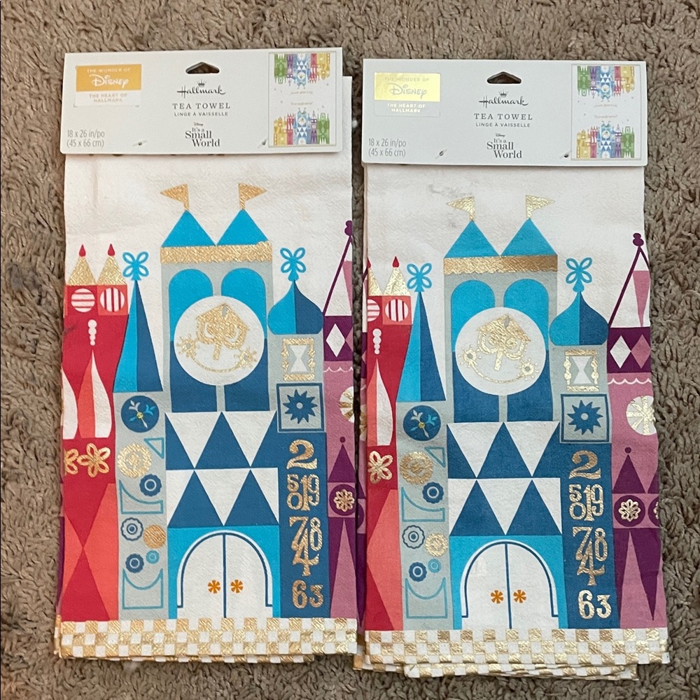 Disney Hallmark Colorful It’s a Small World Tea Towels Set of 2